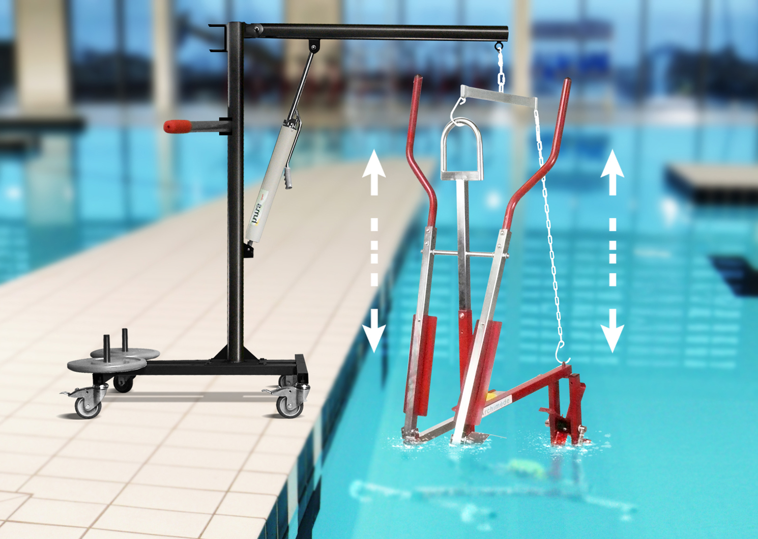 Mât de levage mobile universel de piscine Archimède